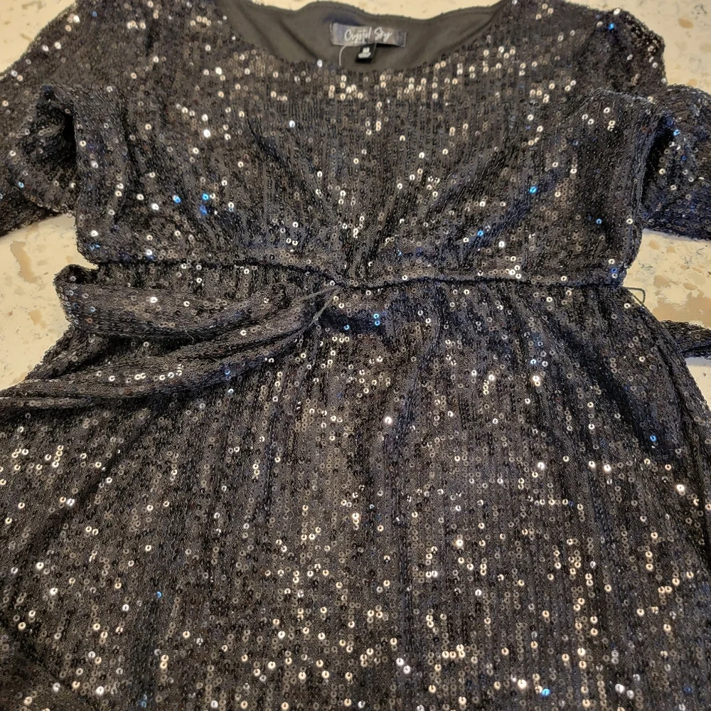 Crystal Sky Black Sparkle Long‎ Sleeve Mini Dress Size Medium NWT - Picture 6 of 10